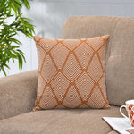 Rhombus Pattern Cotton Cushion Cover- Rust