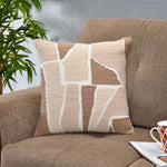 Abstract Patch Pattern Cotton Cushion Cover- Brown