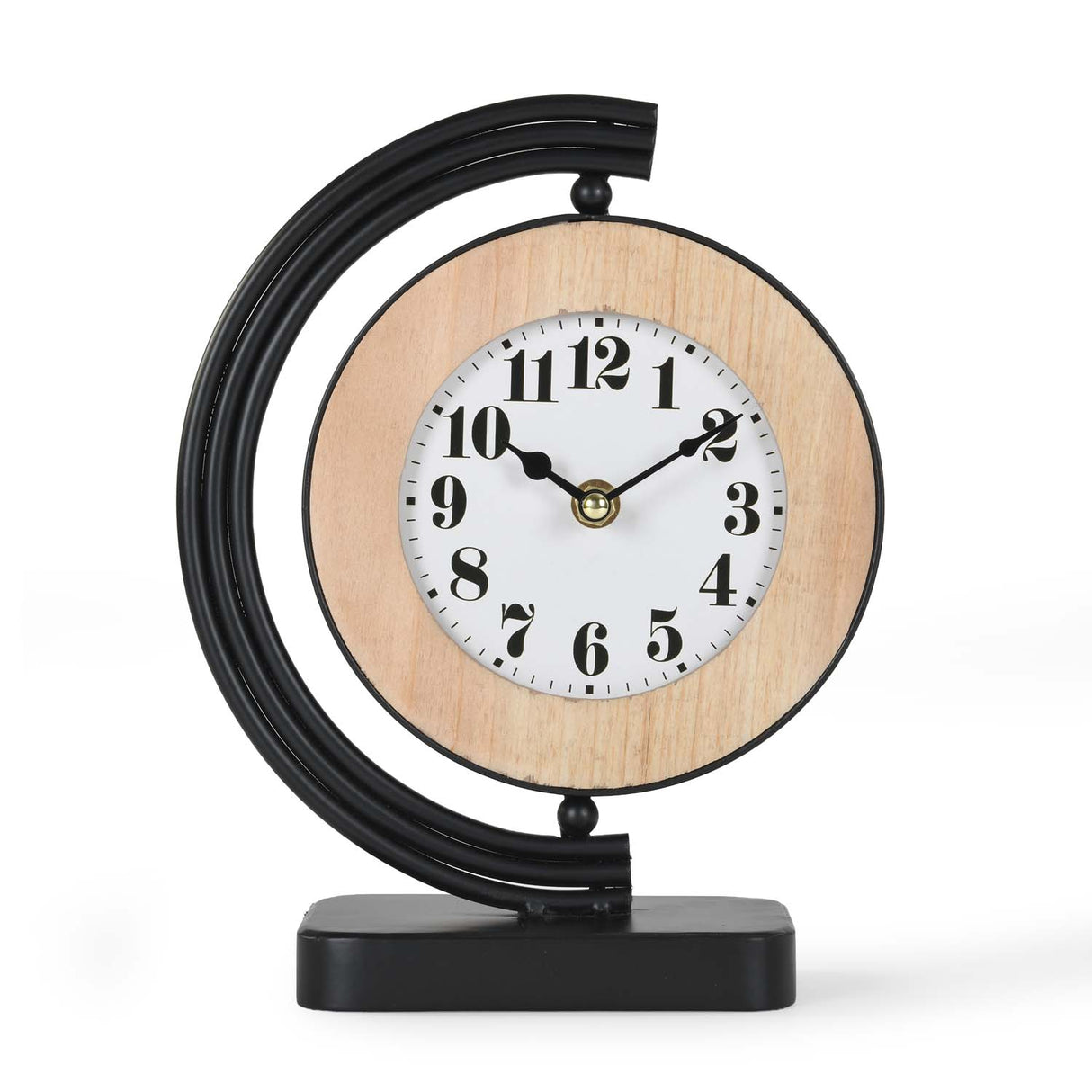 C-Shaped Stand Metal & MDF Table Clock- Gold & Black