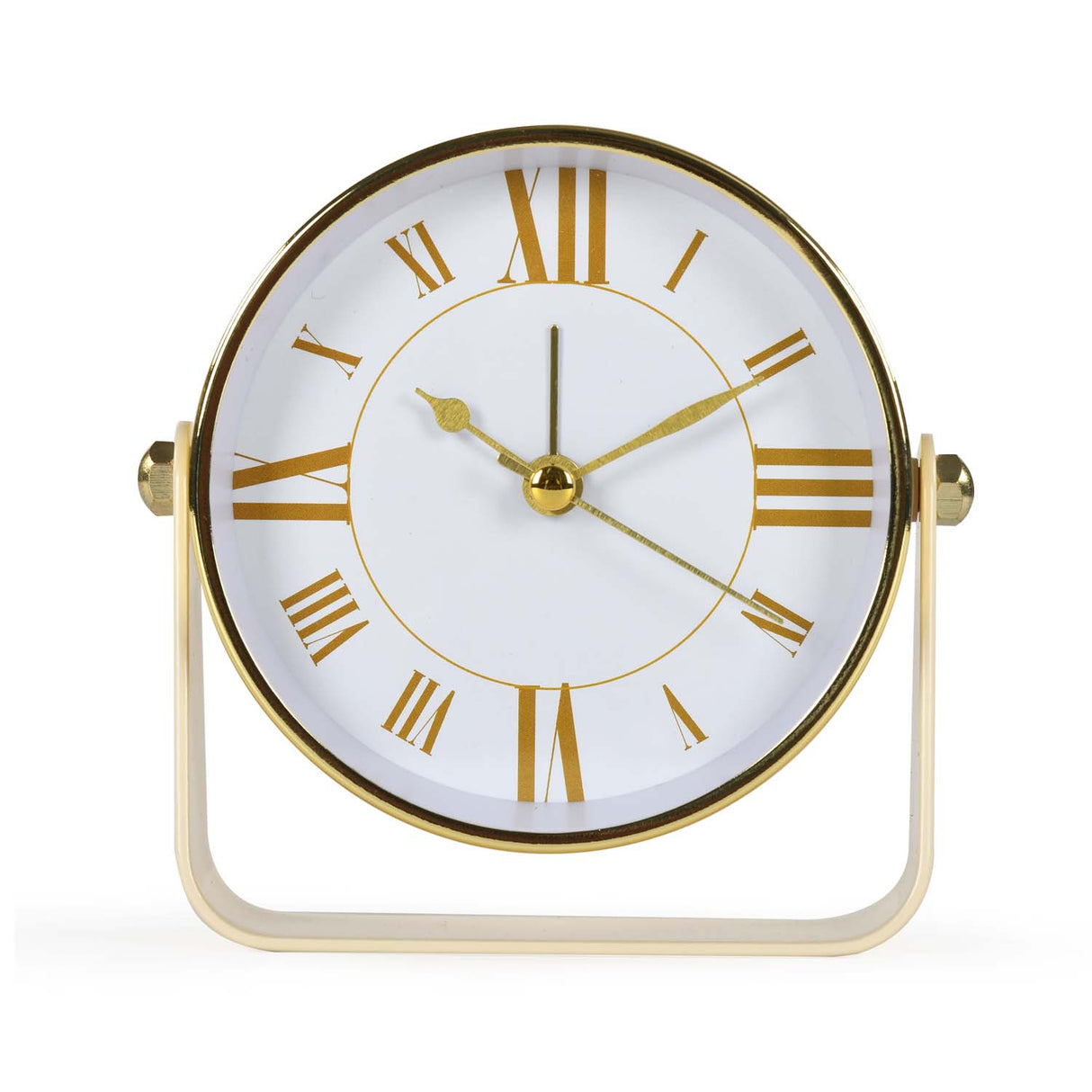 U-Shaped Stand Metal Table Clock- Gold & White