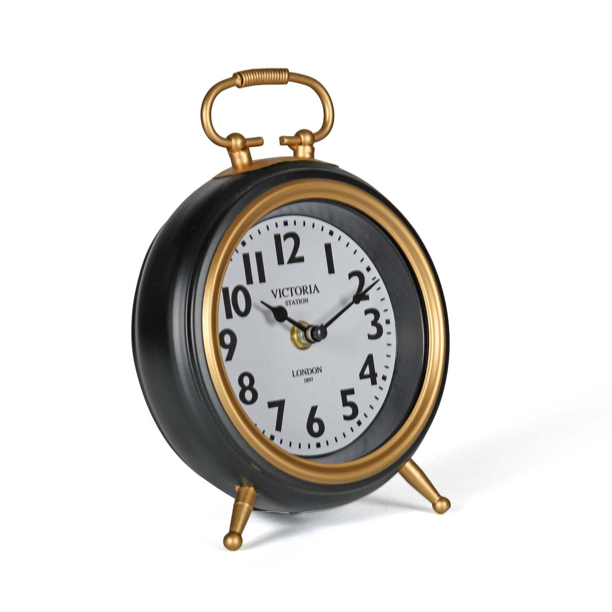 Classic Round Metal Table Clock- Gold & Black