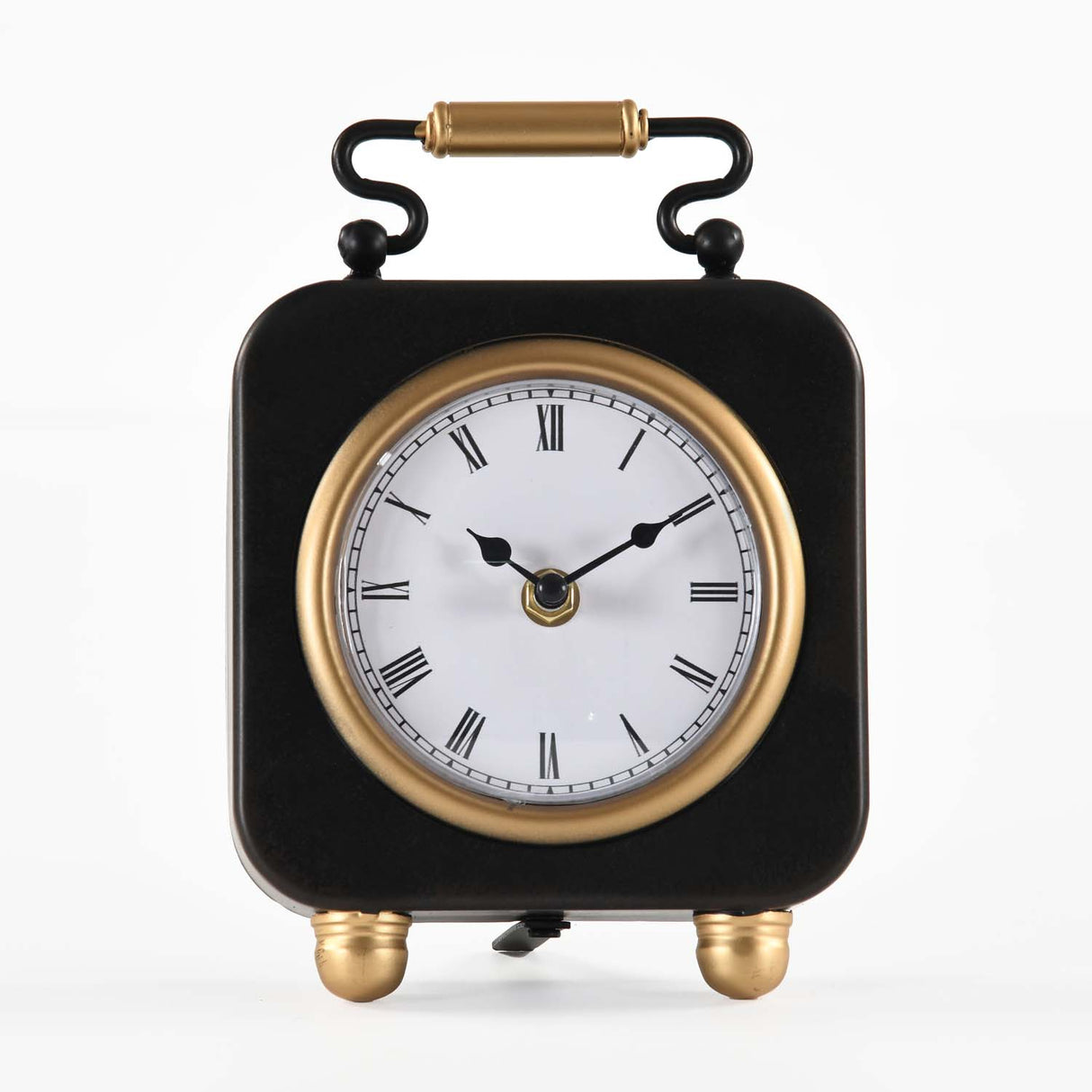 Classic Square Metal Table Clock- Gold & Black