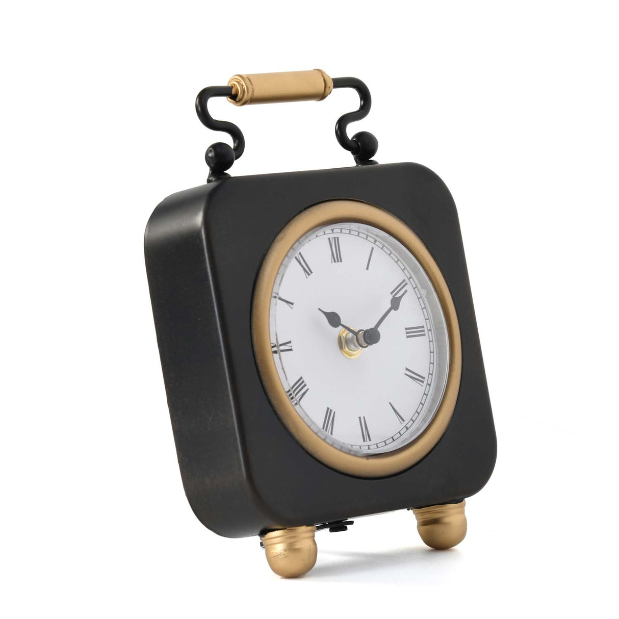 Classic Square Metal Table Clock- Gold & Black