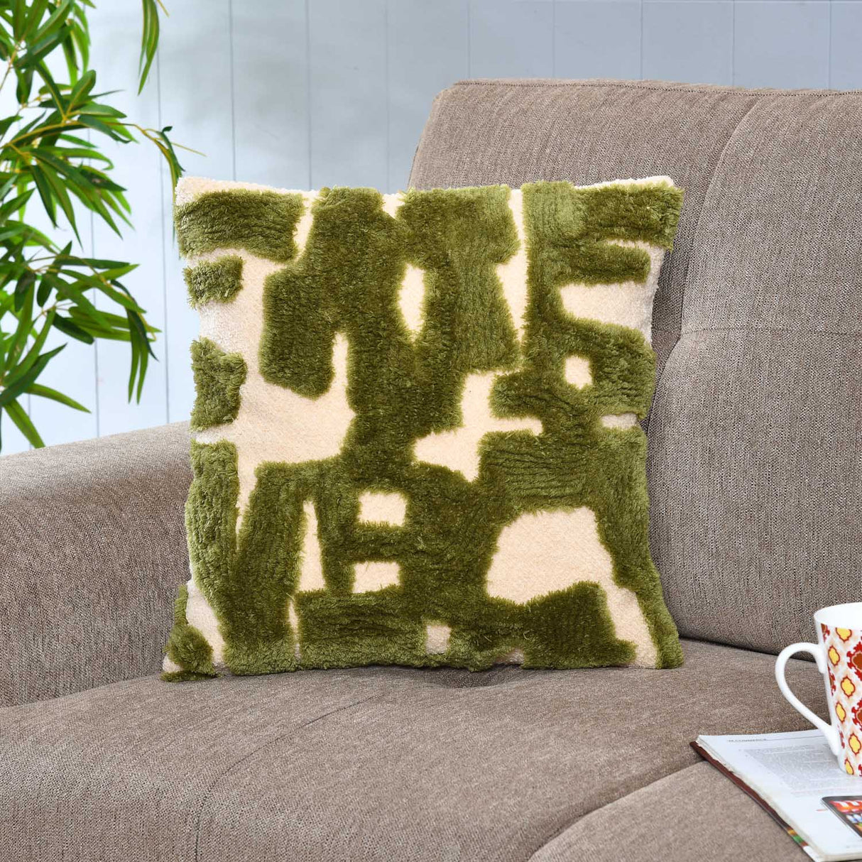 Maze Pattern Tufted Cotton Cushion Cover- Green