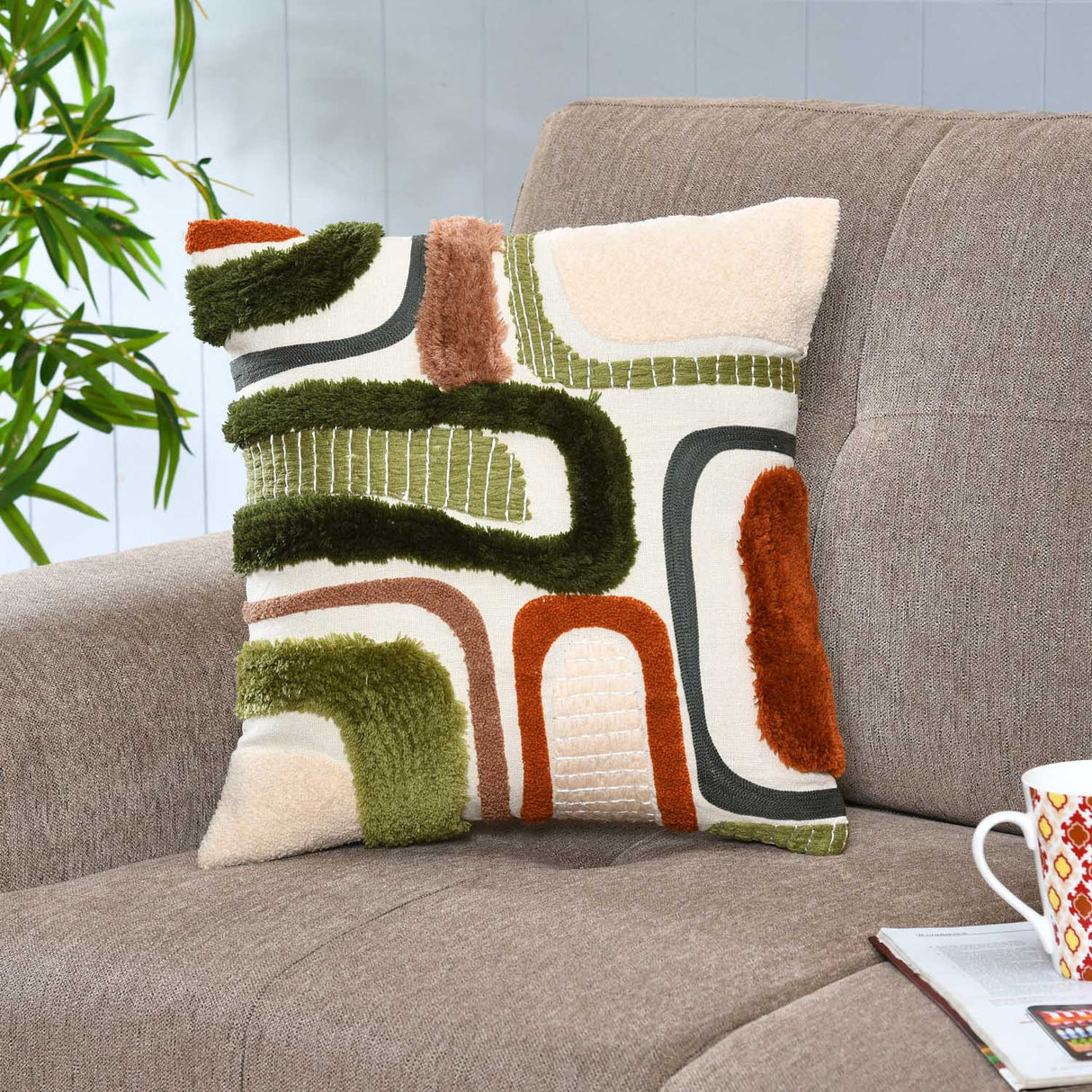 Arches Pattern Tufted Cotton Cushion Cover- Multicolor