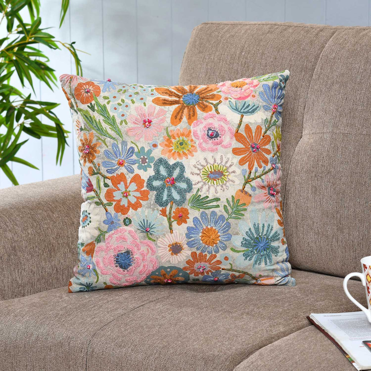 Floral Spread Cotton Cushion Cover- Multicolor
