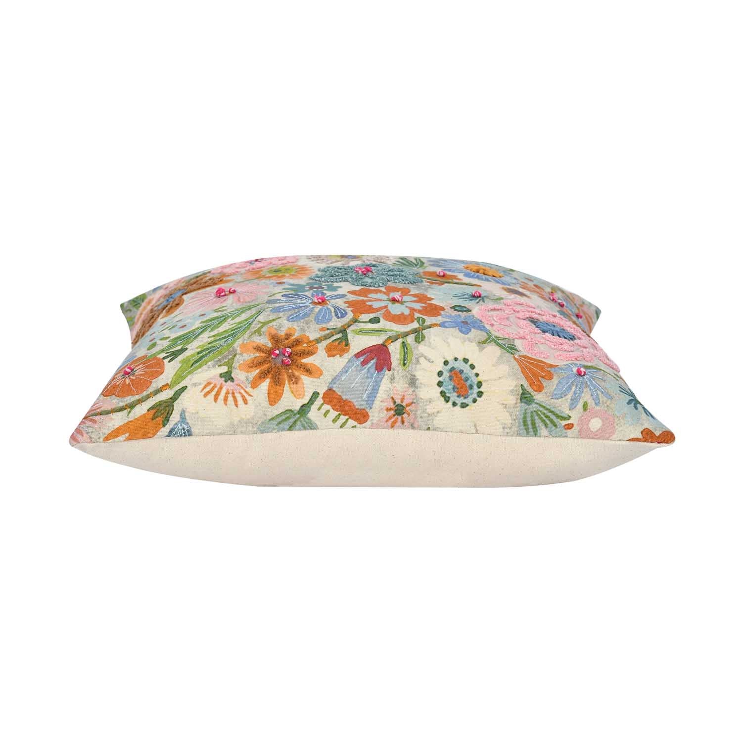 Floral Spread Cotton Cushion Cover- Multicolor
