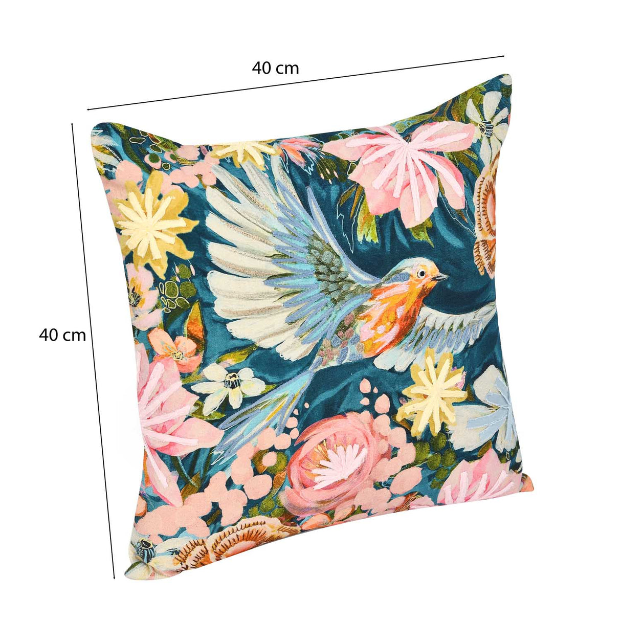 Blooming Bird Cotton Cushion Cover- Multicolor