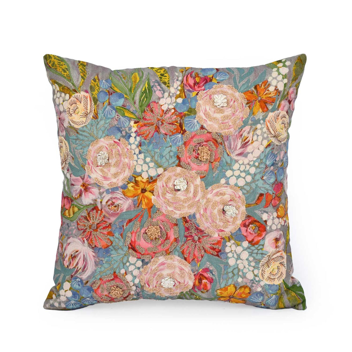 Floral Bunch Cotton Cushion Cover- Multicolor