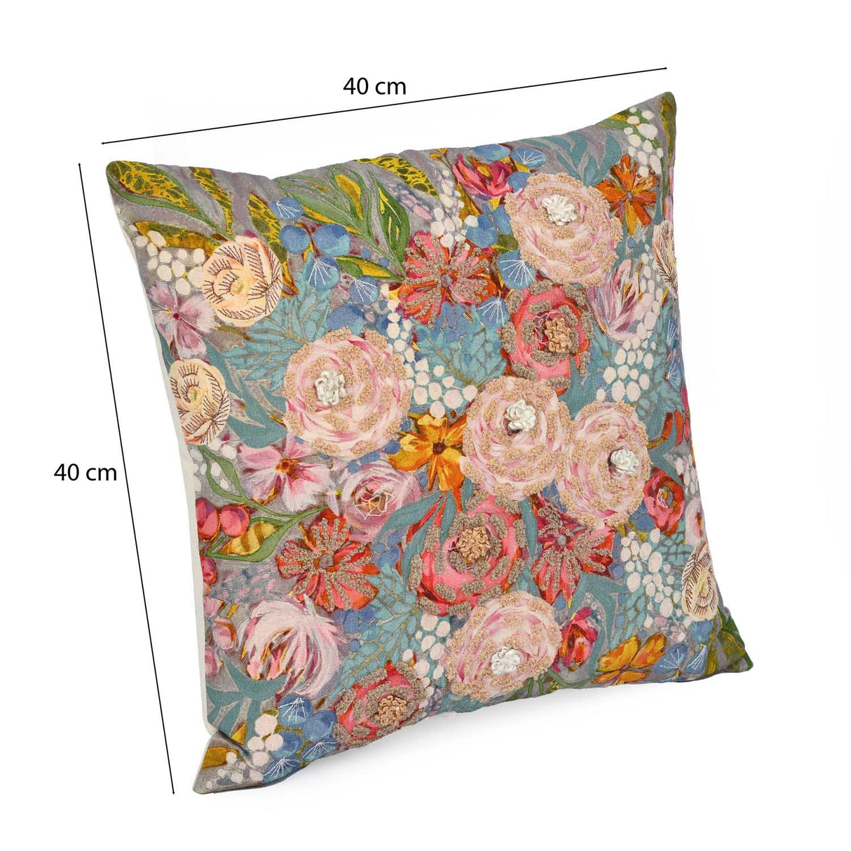 Floral Bunch Cotton Cushion Cover- Multicolor