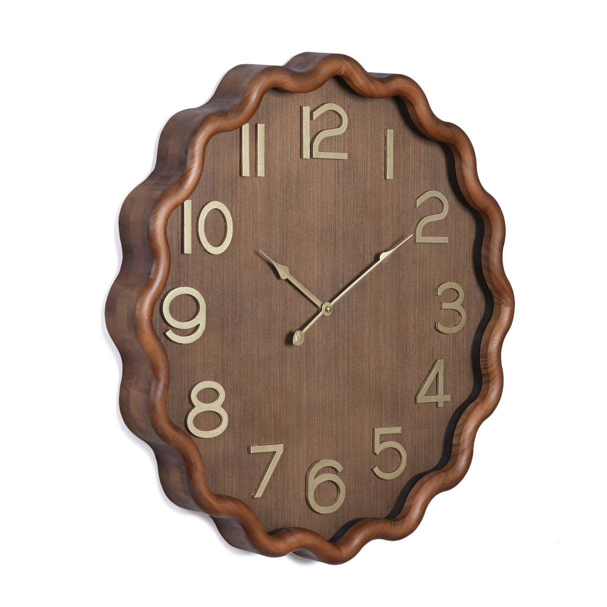 Wavy Edge Wooden Wall Clock- Brown
