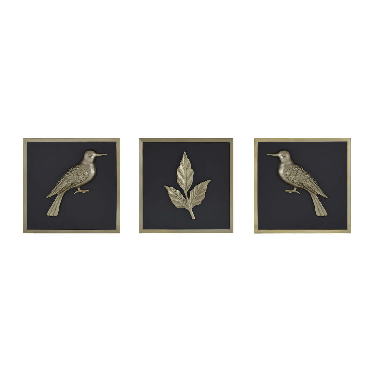 Birds and Leaf Metal & MDF Wall Art Set of 3- Gold & Brown