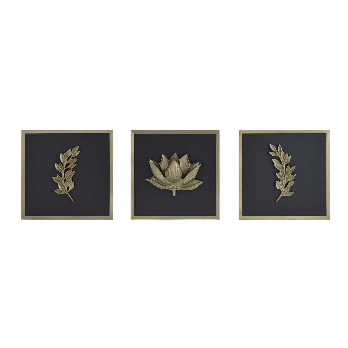Lotus Metal & MDF Wall Art Set of 3- Gold & Brown