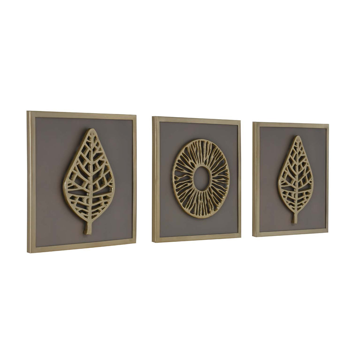 Modern Leaf Metal & MDF Wall Art Set of 3- Gold & Cream
