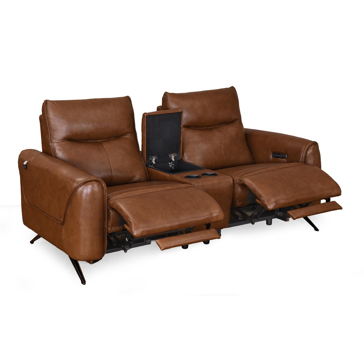 Beatrix 2 Seater Dual Motor Electric Recliner with Console- Brown