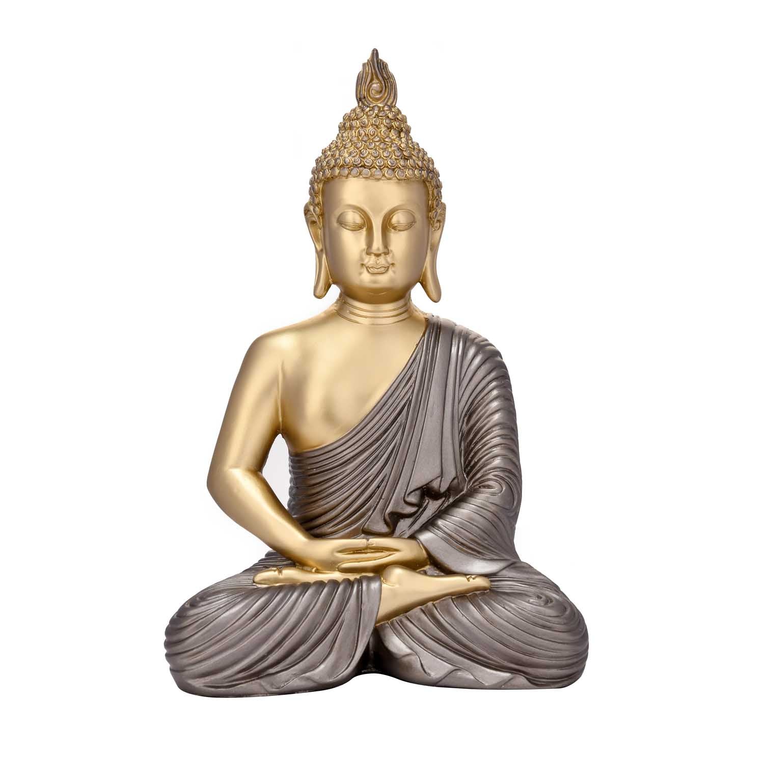 Meditating Buddha Decorative Polyresin Showpiece- Grey and Gold