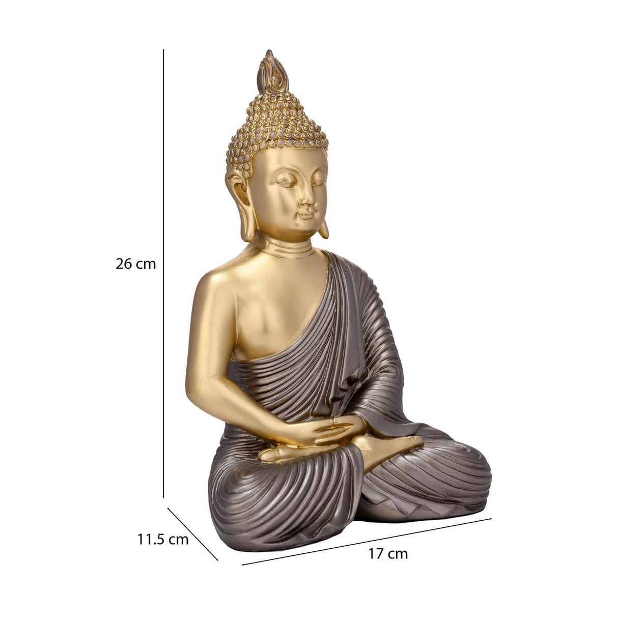 Meditating Buddha Decorative Polyresin Showpiece- Grey and Gold