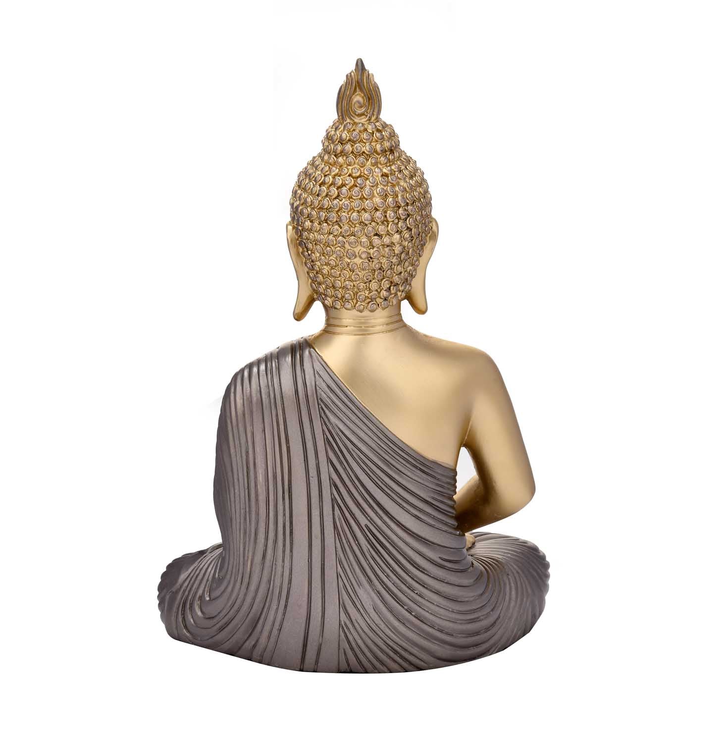 Meditating Buddha Decorative Polyresin Showpiece- Grey and Gold
