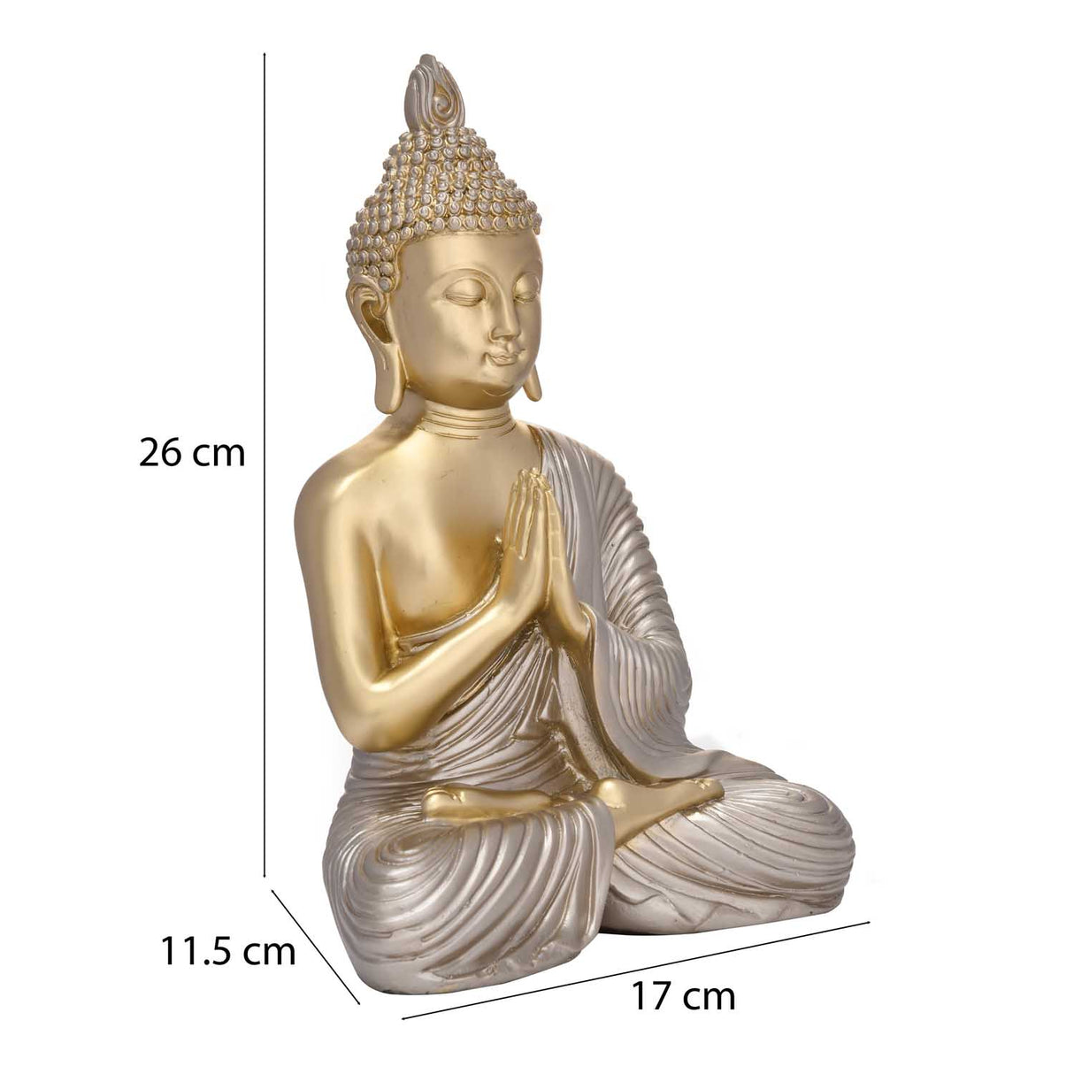 Namaskar Mudra Buddha Decorative Polyresin Showpiece- Gold and Silver