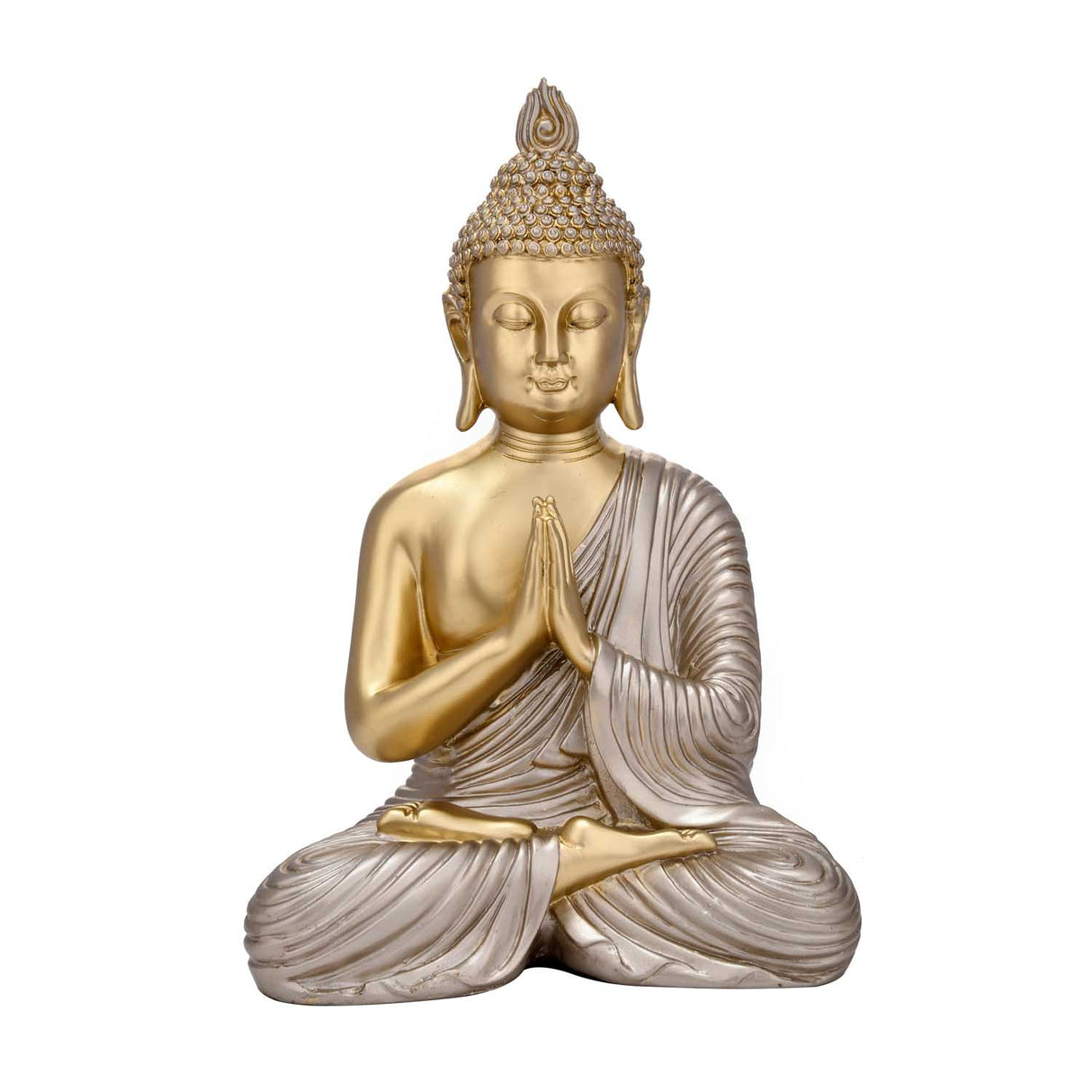 Namaskar Mudra Buddha Decorative Polyresin Showpiece- Gold and Silver