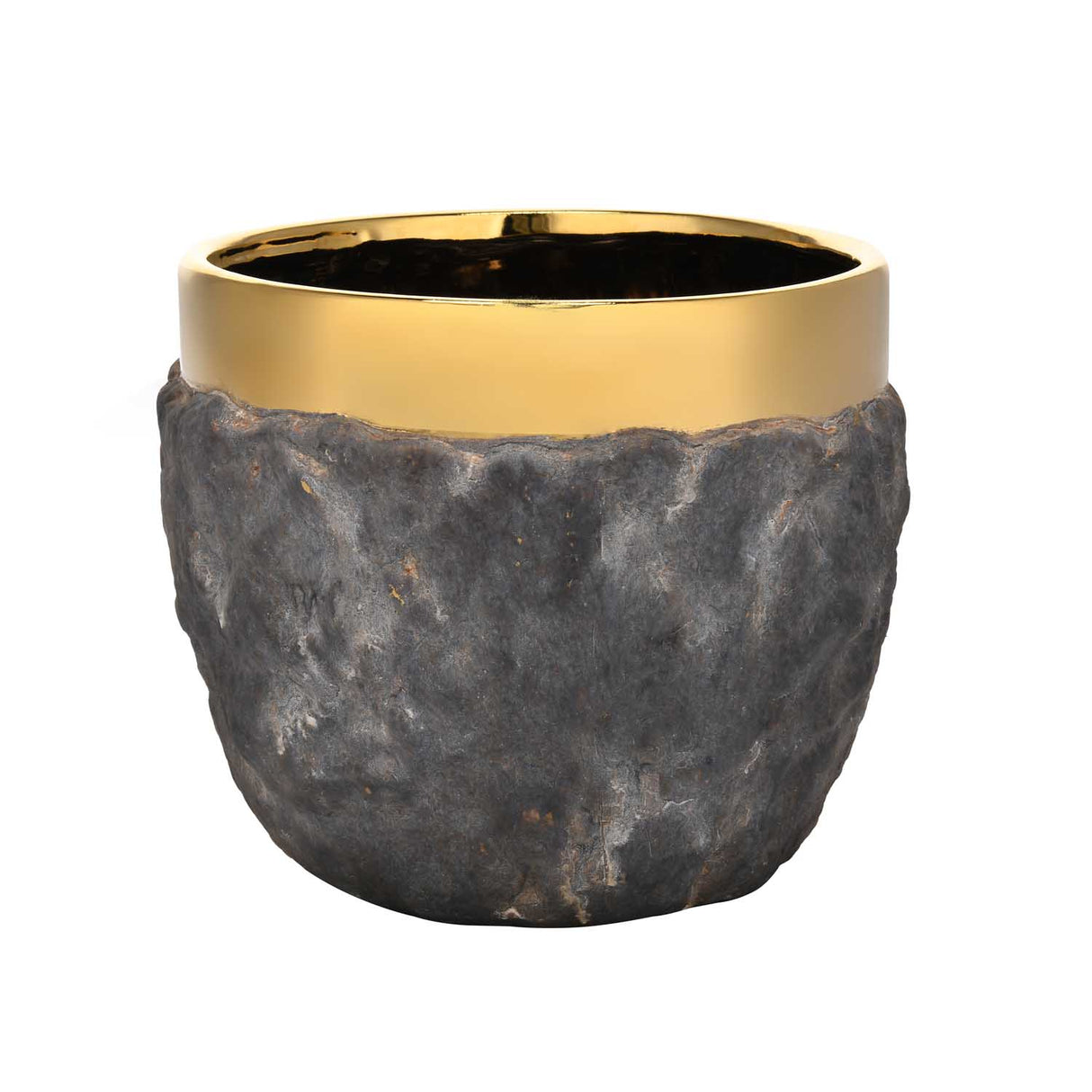 Decorative Ceramic Stone Texture Planter- Gold and Grey