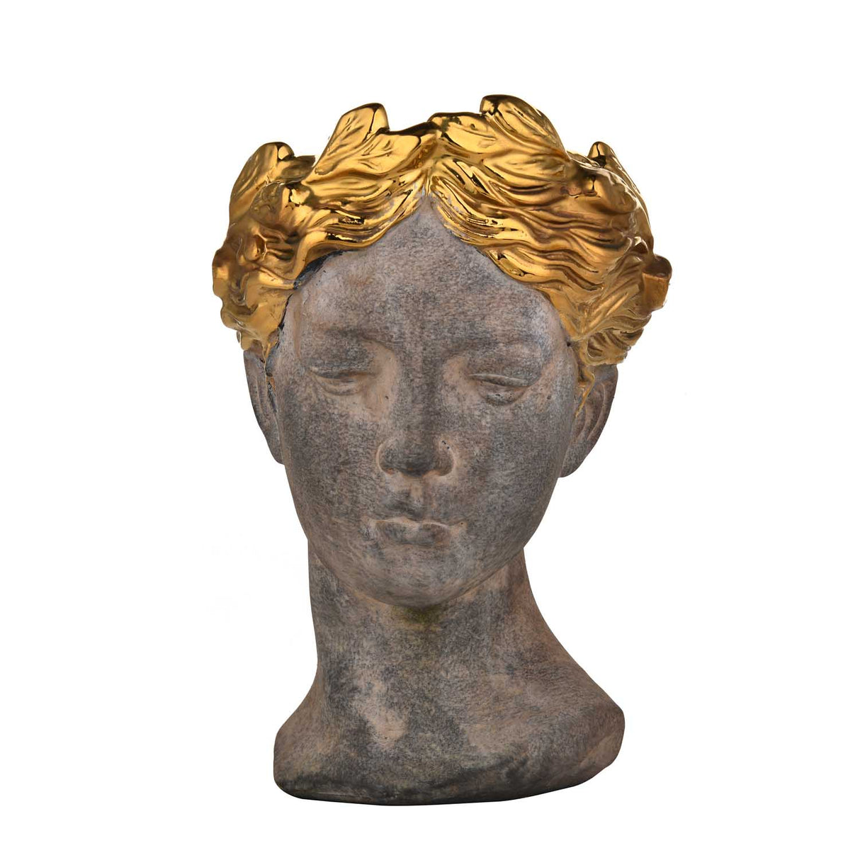 Lady Face Decorative Ceramic Showpiece- Brown and Gold
