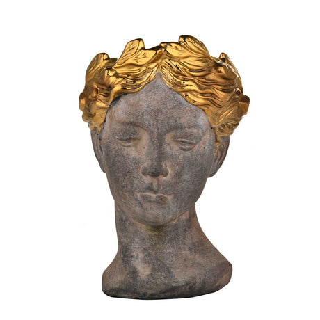 Lady Face Decorative Ceramic Showpiece- Brown and Gold