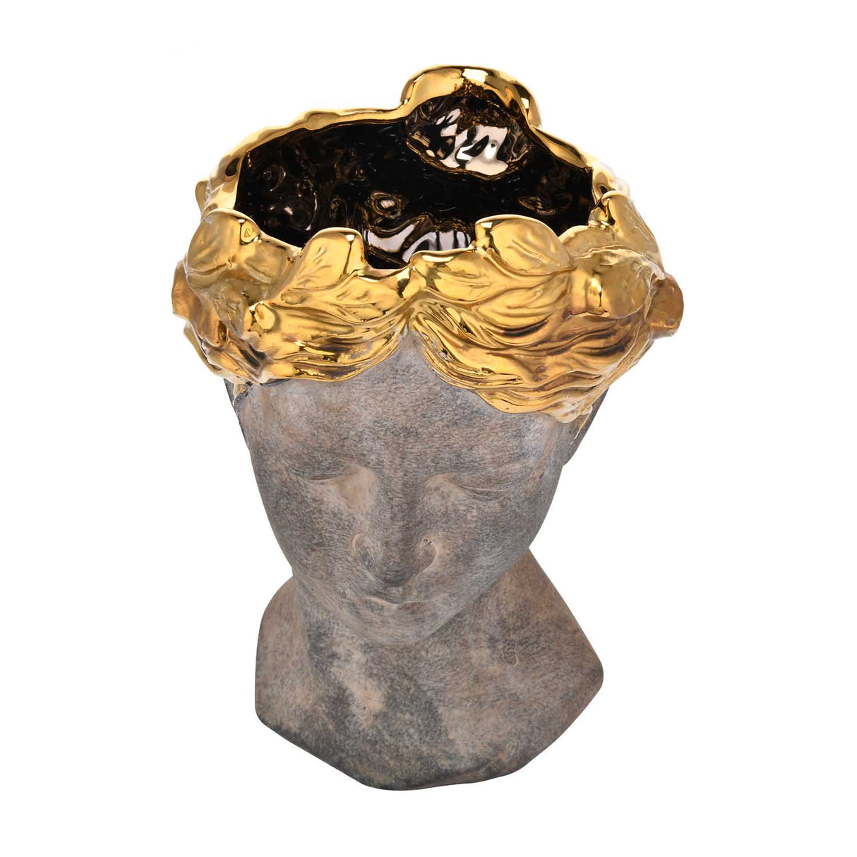 Lady Face Decorative Ceramic Showpiece- Brown and Gold