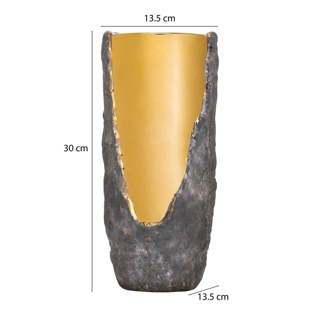 Decorative Cylindrical Shape Ceramic Stone Texture Vase- Grey and Gold