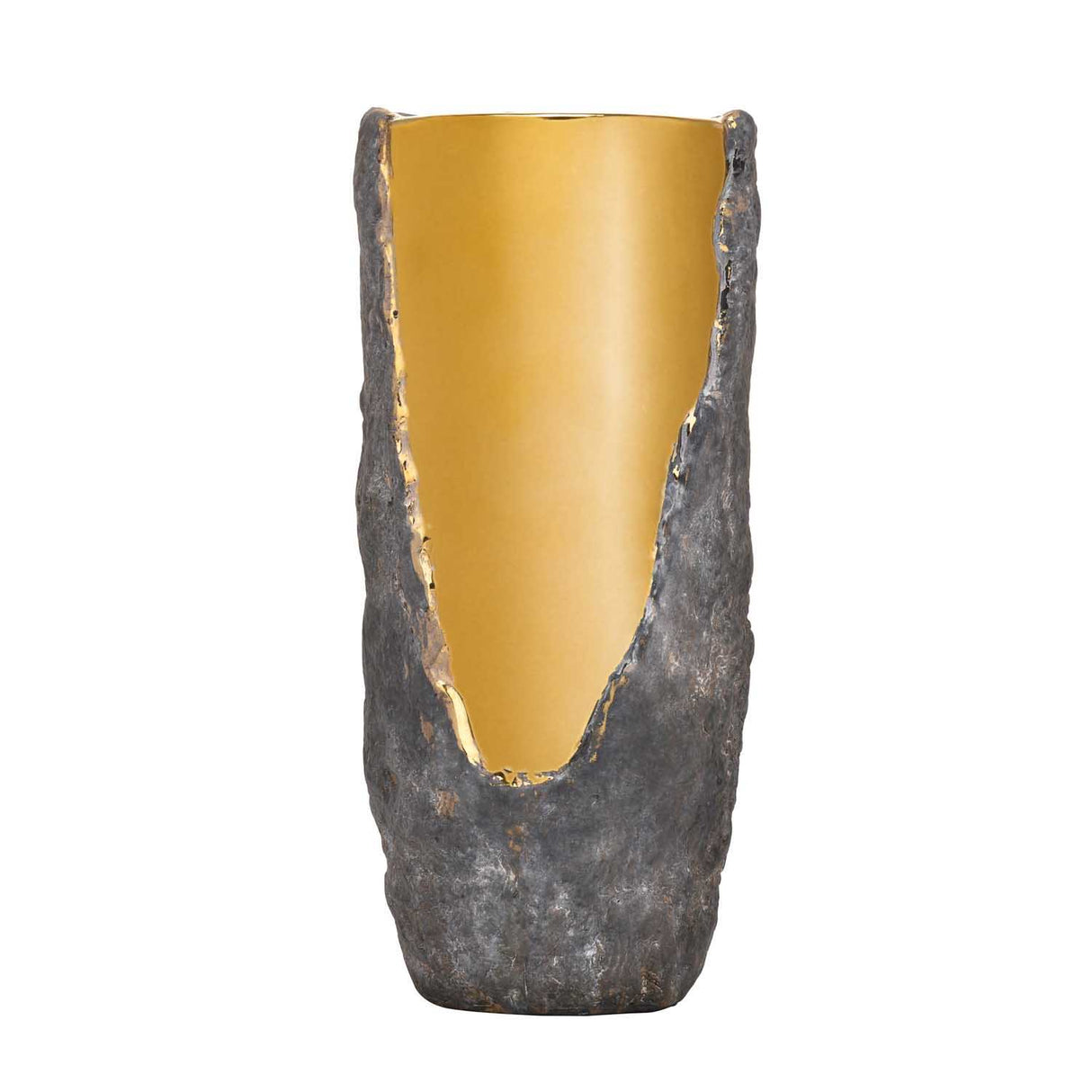 Decorative Cylindrical Shape Ceramic Stone Texture Vase- Grey and Gold