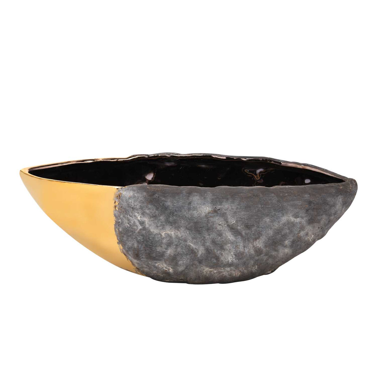 Decorative Ceramic Stone Texture Bowl- Gold and Grey