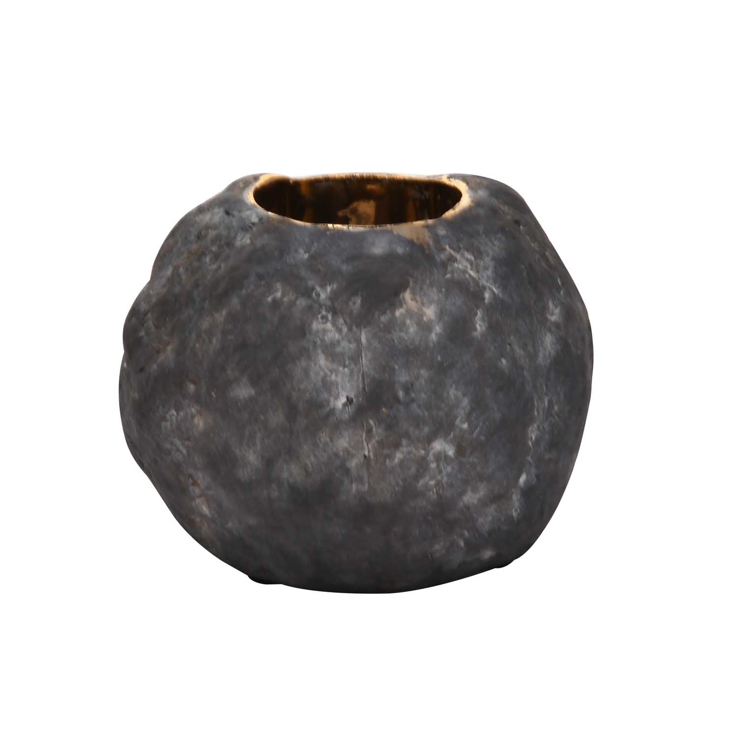 Decorative Round Ceramic Votive Candle Stand- Gold and Brown