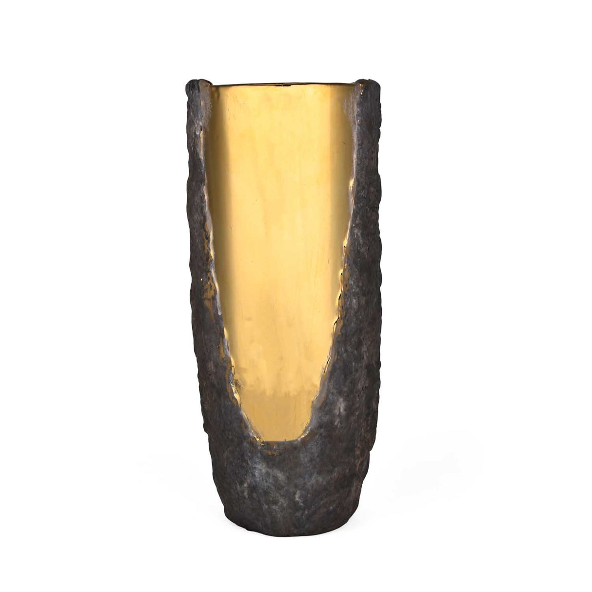 Decorative Cylindrical Shape Stone Texture Vase Large- Grey and Gold