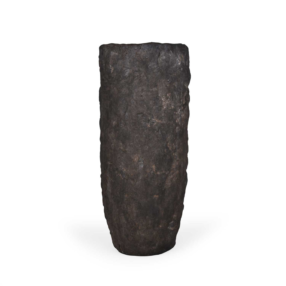 Decorative Cylindrical Shape Stone Texture Vase Large- Grey and Gold