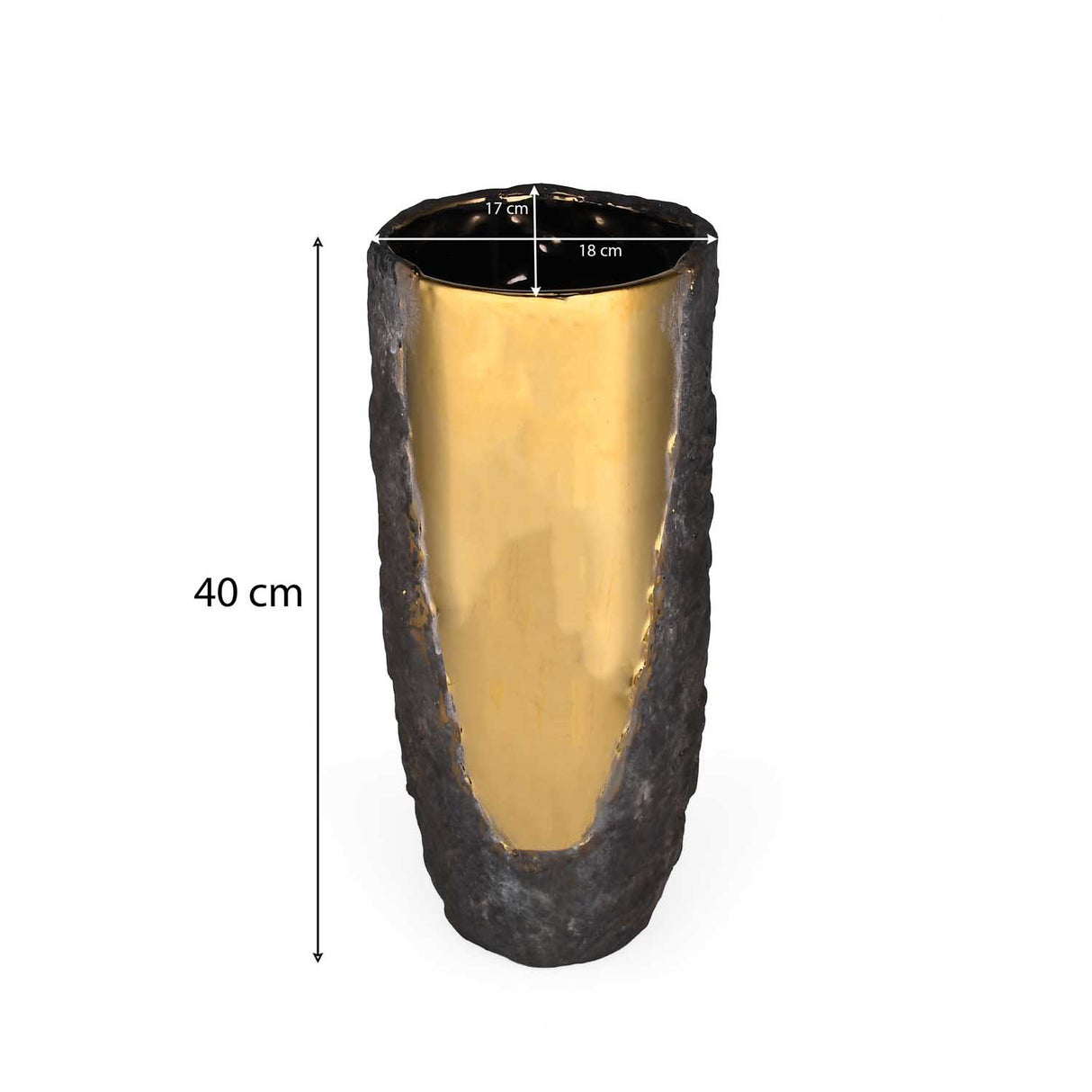 Decorative Cylindrical Shape Stone Texture Vase Large- Grey and Gold