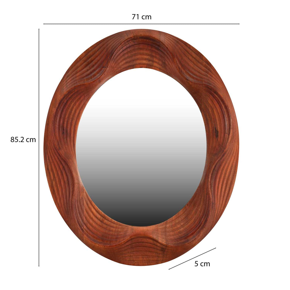 Wavy Round Fluted Wall Mirror- Brown