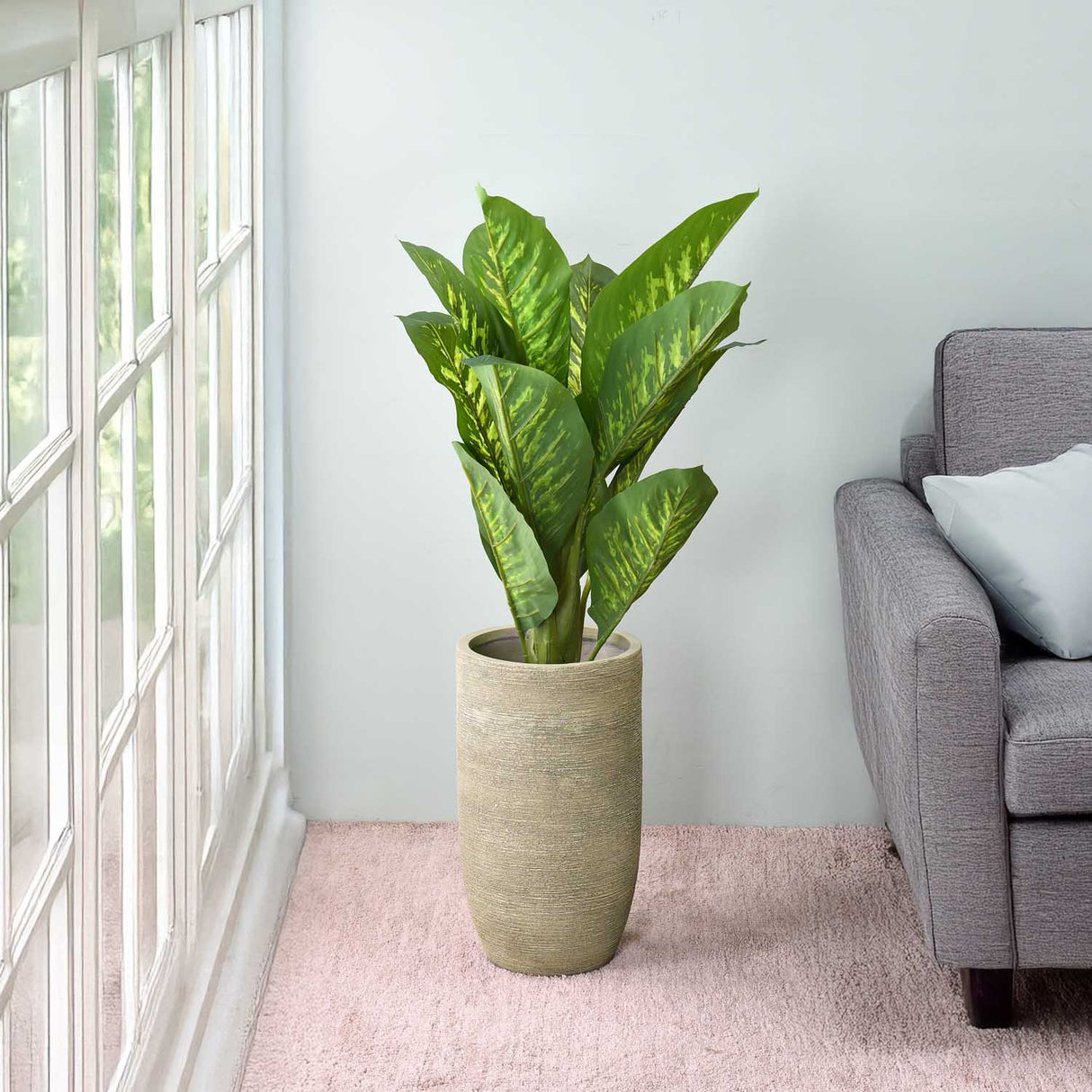 Bullet Shaped Tall Planter 58 cm- Beige