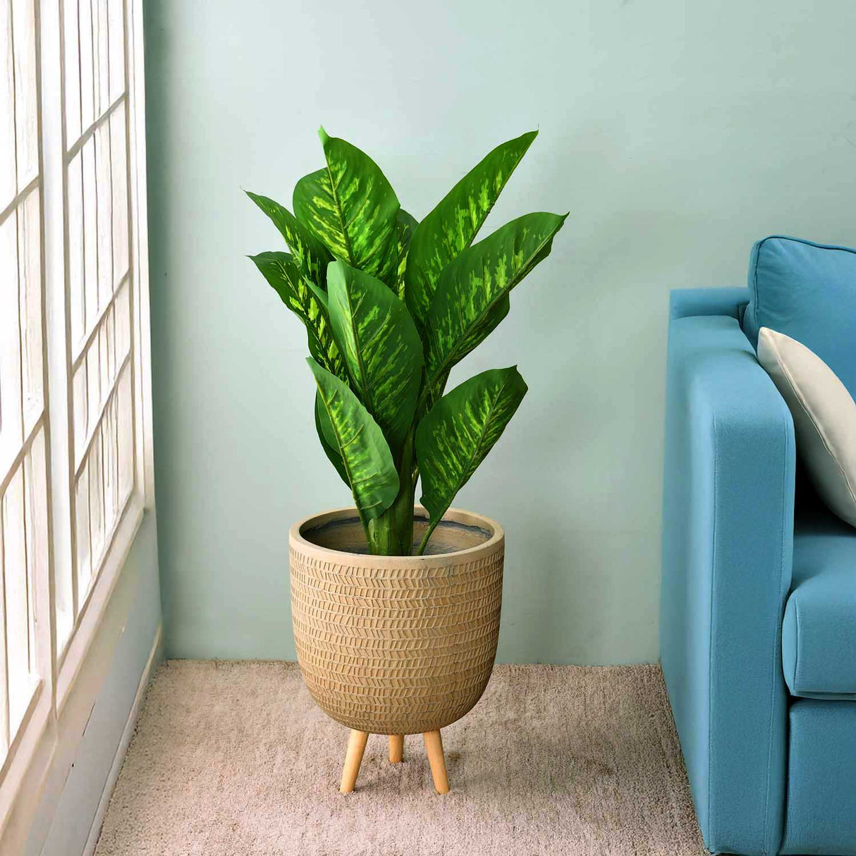 Chevron Pattern Trileg Planter Large- Brown