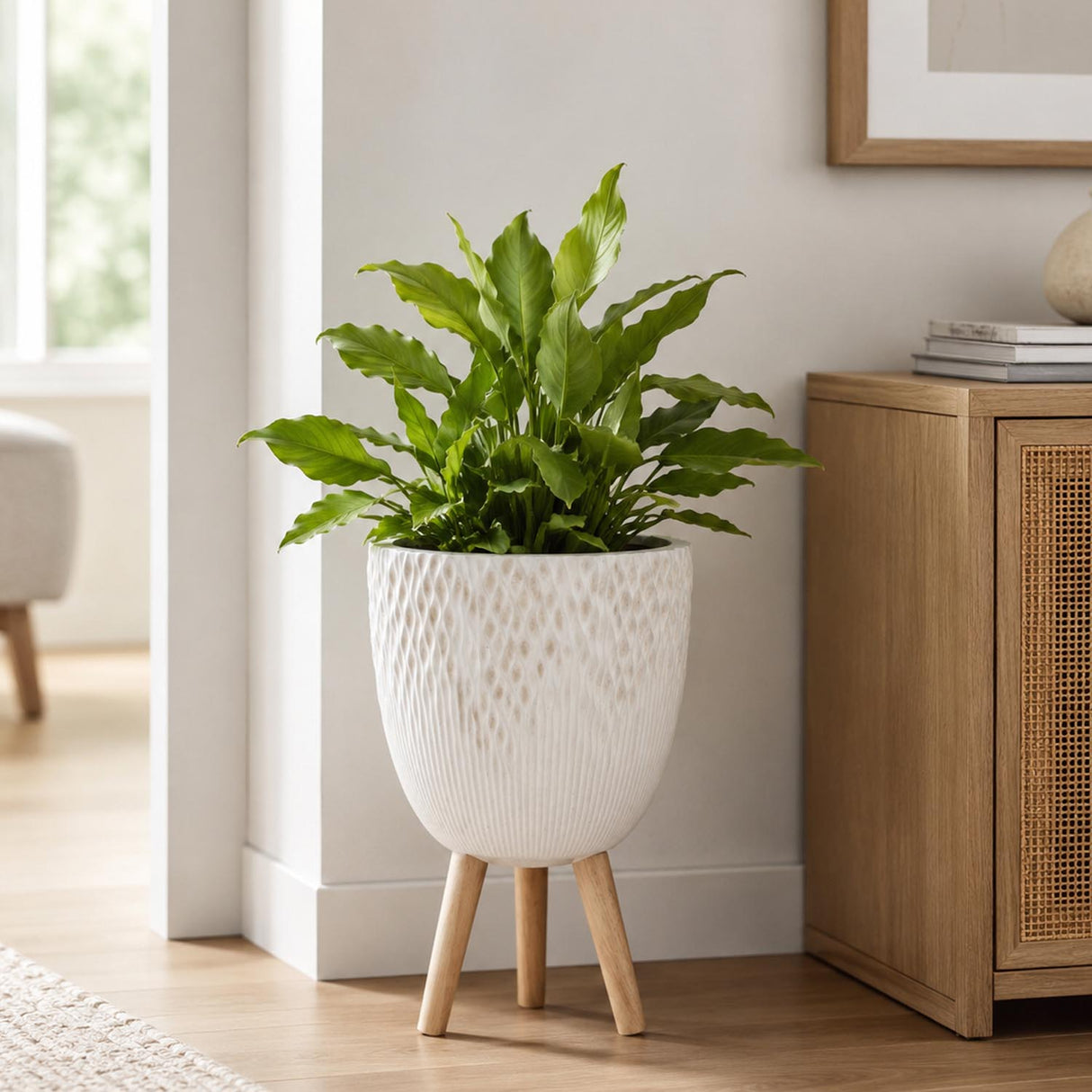 Tri-Leg Textured Fiber Clay Planter- Off White