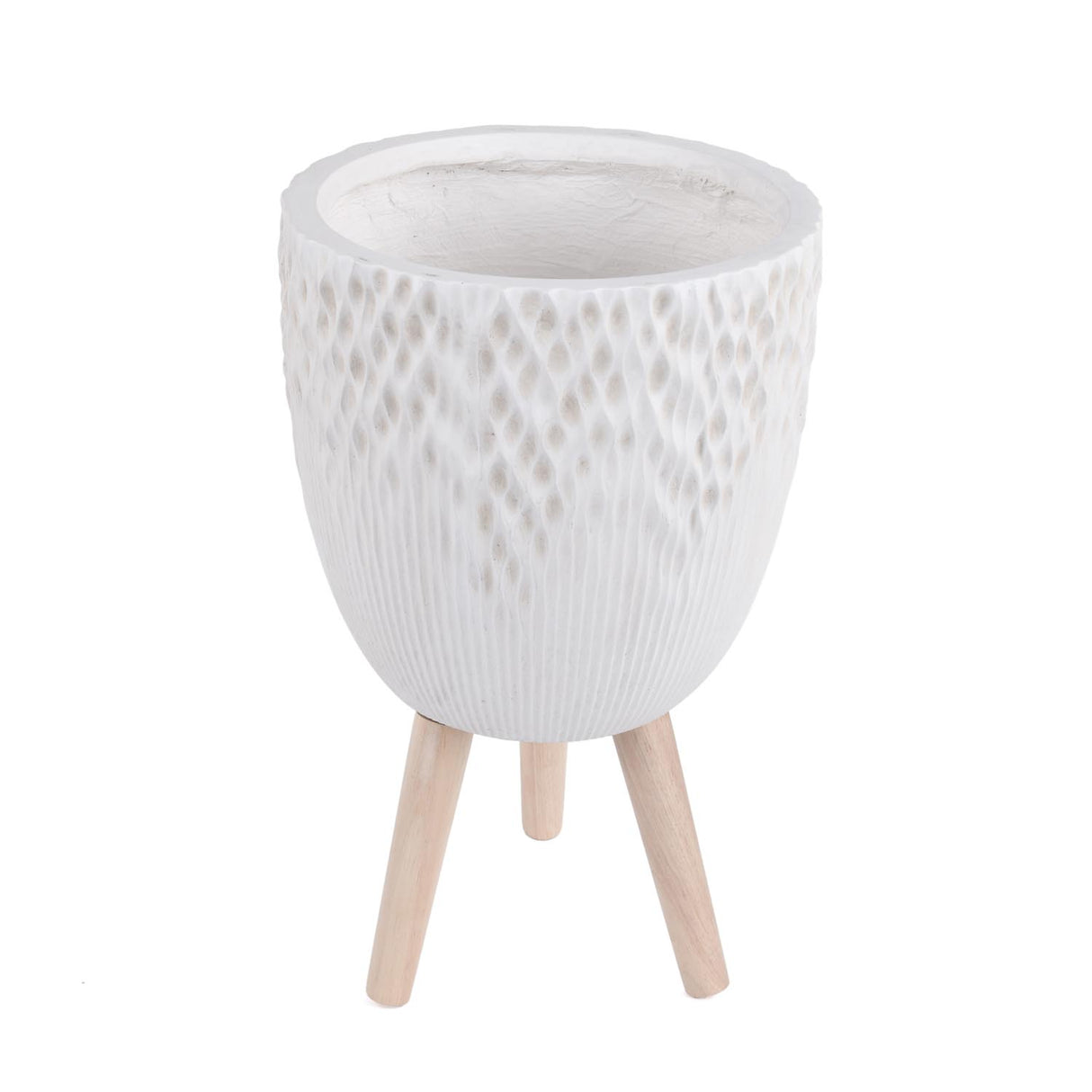 Tri-Leg Textured Fiber Clay Planter- Off White