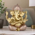 Ganesha Playing Sitar Decorative Polyresin Showpiece- Bronze and Gold