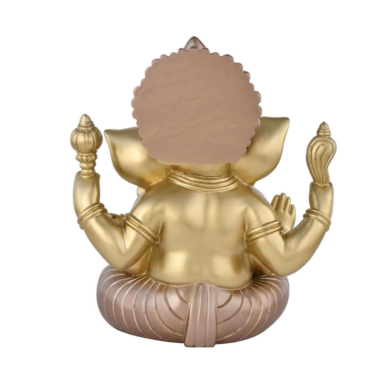 Ganesha Playing Sitar Decorative Polyresin Showpiece- Bronze and Gold