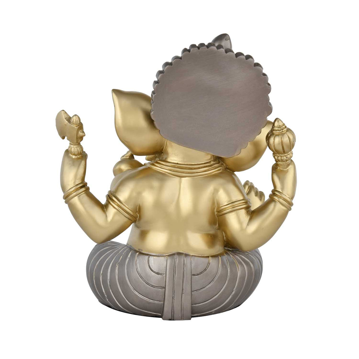Ganesha Playing Flute Decorative Polyresin Showpiece- Grey and Gold
