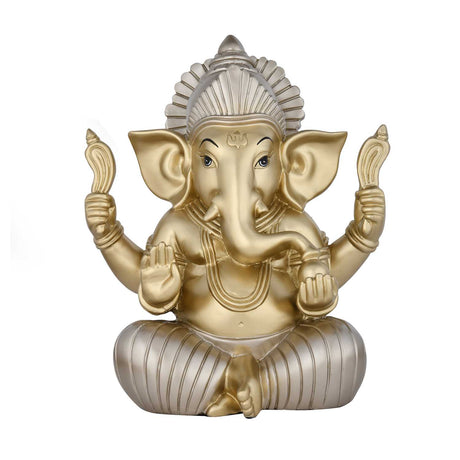 Ganesha Tathastu Decorative Polyresin Showpiece- Silver and Gold