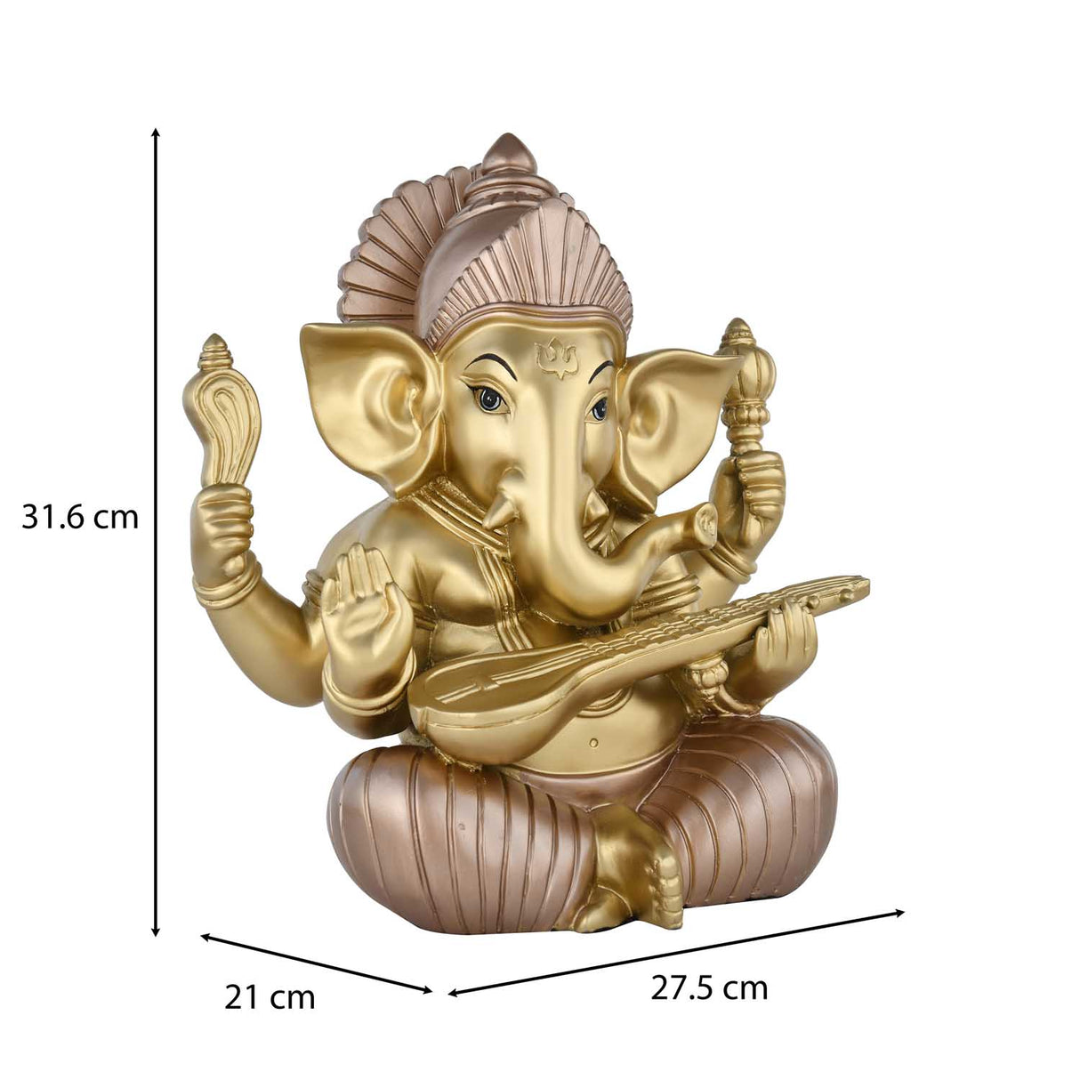Ganesha Playing Sitar Decorative Polyresin Showpiece- Bronze and Gold