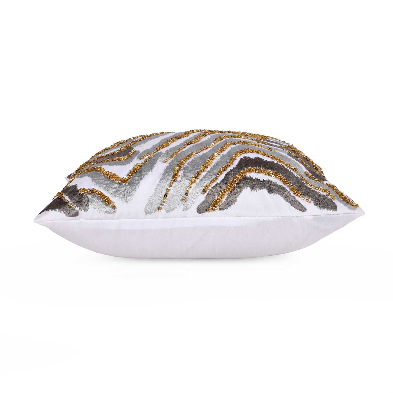 Wavy Pattern Polyester Cushion Cover- Gold and Grey