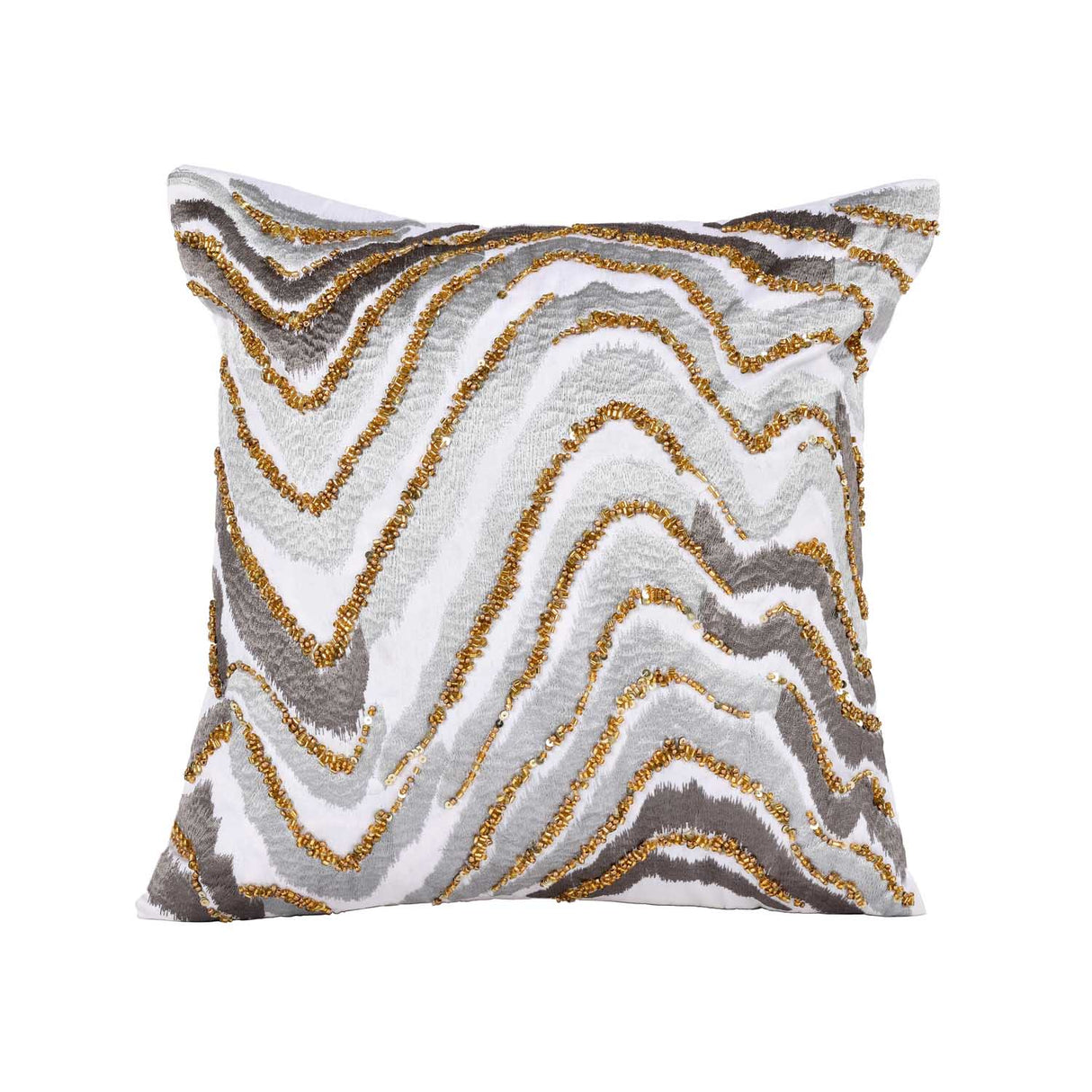 Wavy Pattern Polyester Cushion Cover- Gold and Grey