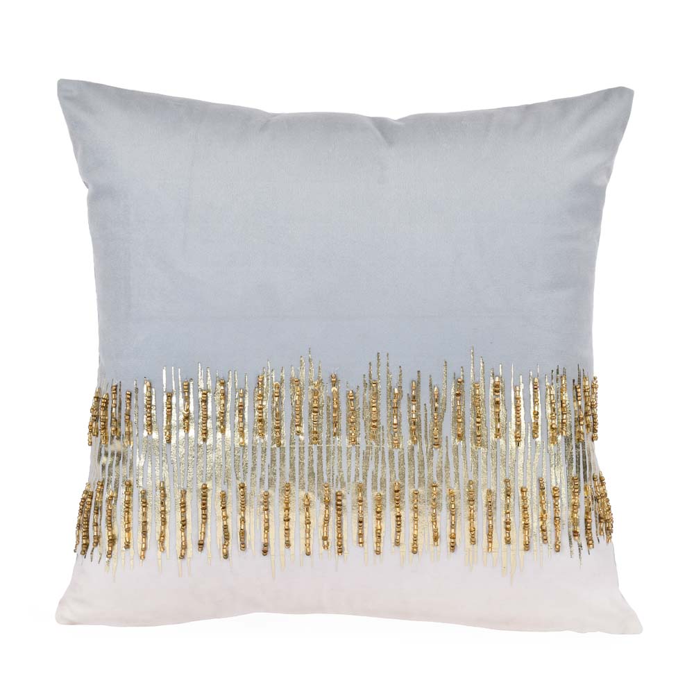 Stripes Polyester Cushion Cover- Gold and Grey