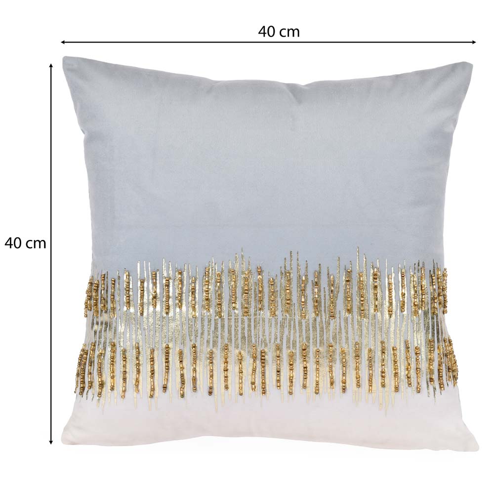 Stripes Polyester Cushion Cover- Gold and Grey