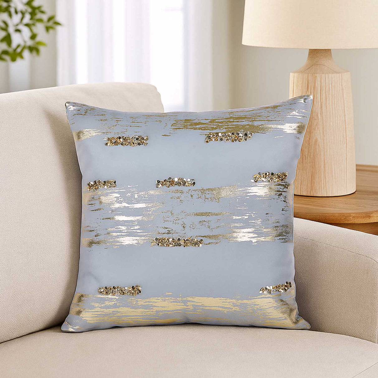 Abstract Pattern Polyester Cushion Cover- Gold and Grey